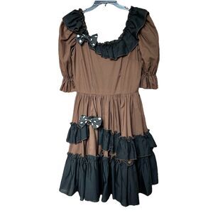 VTG Call it Fancy Square Dance Dress 10 Full Skirt Rockabilly Tiered Brown Blk